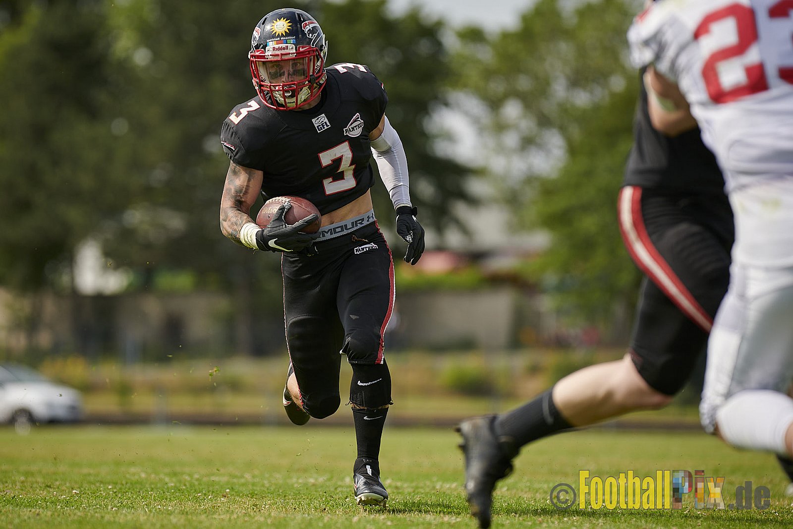 GFL2 Season 2021 Düsseldorf Panther vs. Solingen Paladins am 26.06.2021 im Stadion VfL Benrath, Karl-Hohmann-Straße 70, 40597 Düsseldorf, Punkte Endstand 13 : 00.
[Bildnummer: 2021-06-26_0158] - DPantherVsSolingenPaladins