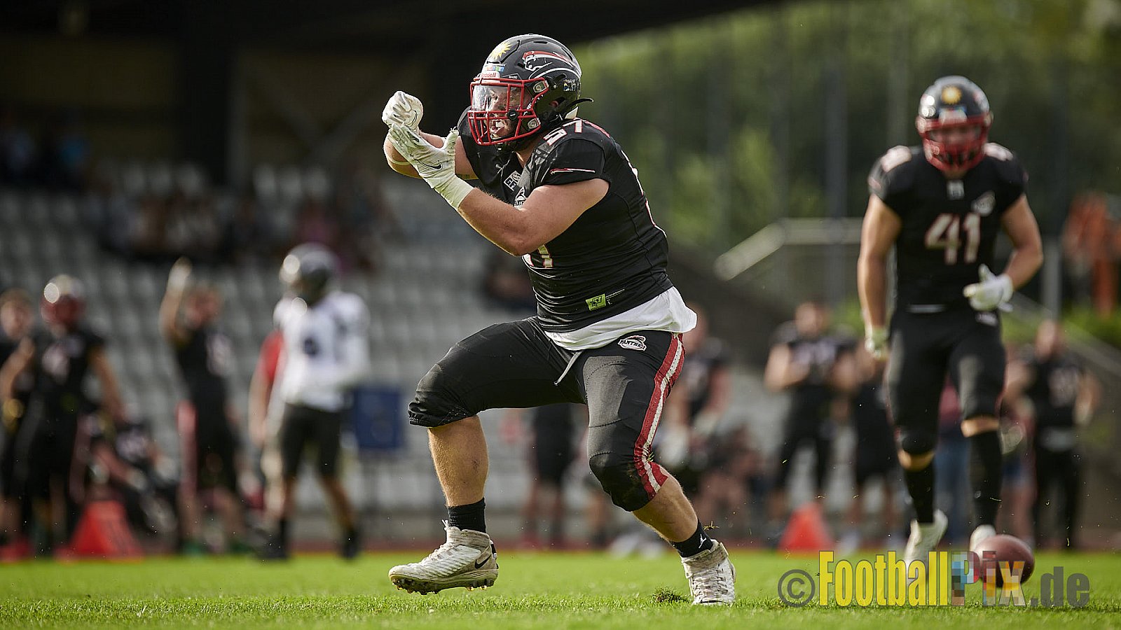 GFL2 Season 2021 Düsseldorf Panther vs. Langenfeld Longhorns am 7.08.2021 im Stadion VfL Benrath, Karl-Hohmann-Straße 70, 40597 Düsseldorf, Punkte Endstand 17 : 0.
[Bildnummer: 2021-08-07_0381]Düsseldorf Panther vs. Langenfeld Longhorns am 7.08.2021 - DPantherVsLangenfeldLonghorns