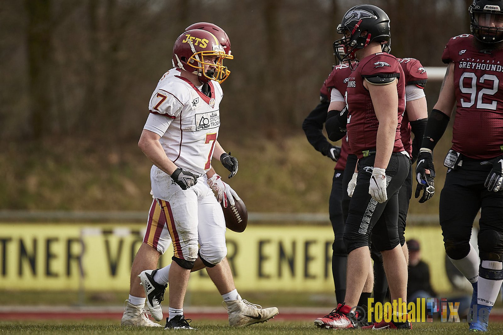 AFCV NRW Freundschaftsspiel Season 2022 Troisdorf Jets vs. Wuppertal Greyhounds am 12.03.2022 im Aggerstadion Troisdorf, Taubengasse 199, 53840 Troisdorf, Punkte Endstand 31 : 07.
[Bildnummer: 2022-03-12_0133] - TroisdorfJetsVsWuppertalGreyhounds