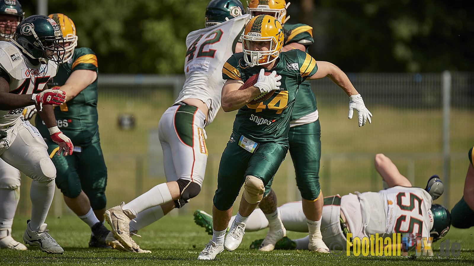 GFL Season 2022 Cologne Crocodiles vs. Kiel Baltic Hurricanes am 11.06.2022 im Stadion Stadion Höhenberg, Höhenberger Ring, 51103 Köln. Punkte Endstand 49 : 00. Bildnummer: 2022-06-11_1016 - CologneCrocodilesVsKielBalticHurricanes