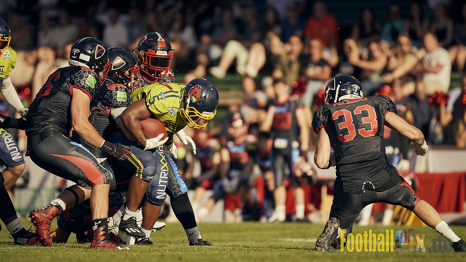 GFL2 Season 2022 Solingen Paladins vs. Assindia Cardinals am 2.07.2022 im Stadion Jahnkampfbahn Solingen, Adolf-Clarenbach-Straße 36, 42719 Solingen. Spiel Endstand 25 : 13. Bildnummer: 2022-07-02_0431 - SolingenPaladinsVsAssindiaCardinals