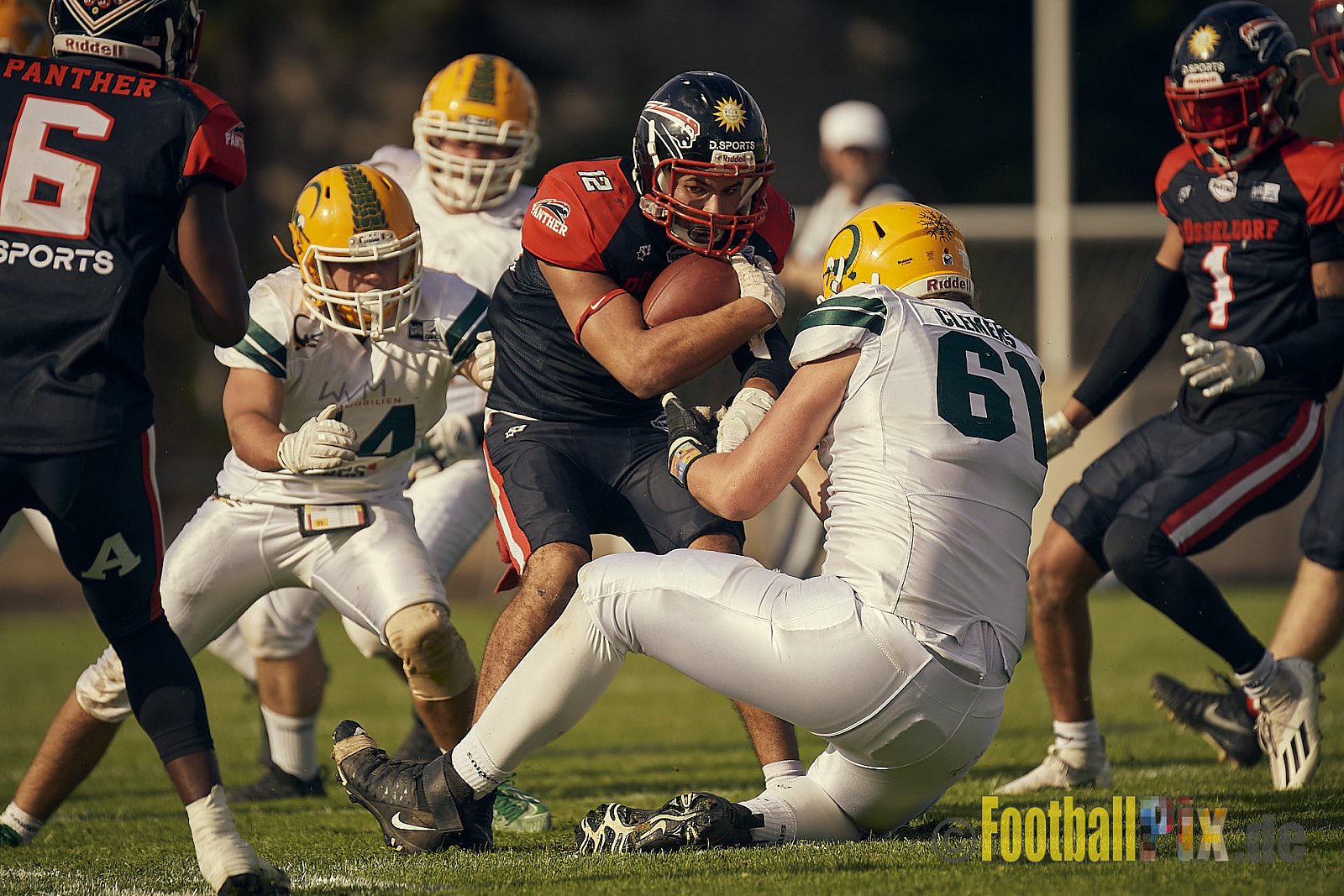 Spiel der GFL Season 2022 Düsseldorf Panther vs. Cologne Crocodiles am 20.08.2022 im Stadion VfL Benrath, Karl-Hohmann-Straße 70, 40597 Düsseldorf, Punkte Endstand 07 : 49.
[Bildnummer: 2022-08-20_0216] - DPantherVsCologneCrocodiles