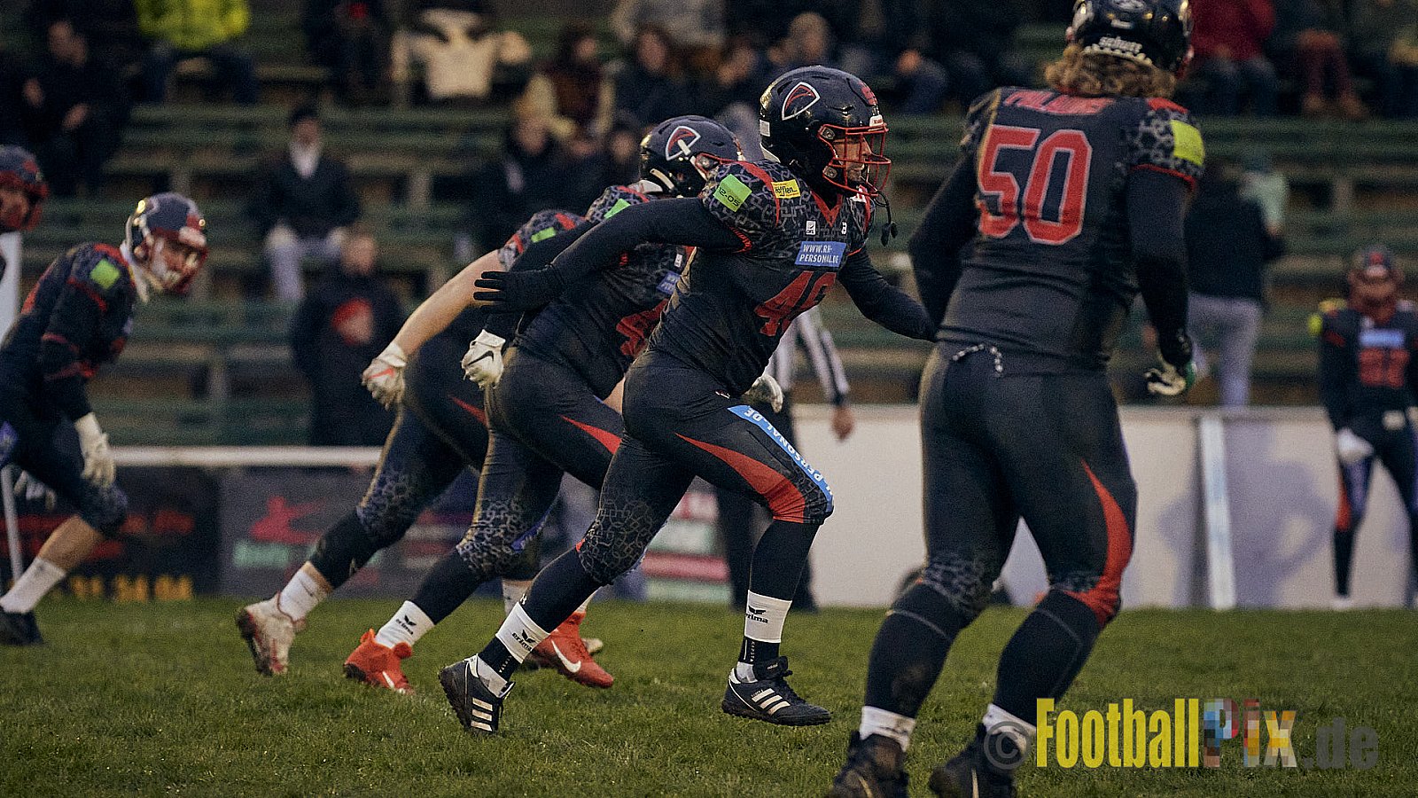 Preseason Game early bird 2023 Solingen Paladins vs. Lohne Longhorns am 4.03.2023 im Stadion Jahnkampfbahn Solingen, Adolf-Clarenbach-Straße 36, 42719 Solingen. Spiel Endstand 34 : 0. Bildnummer: 2023-03-04_0182 - SolingenPaladinsVsLohneLonghorns