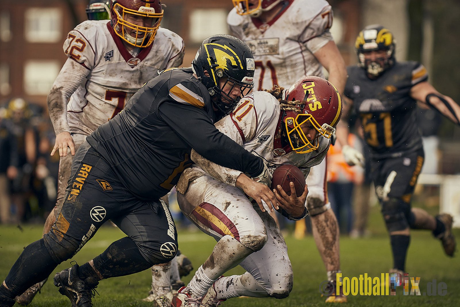 Preseason Game 2023 Krefeld Ravens vs. Troisdorf Jets am 25.03.2023 im Stadion BSA Sprödental. Die Adresse: BeziBSA Sprödental, Sprödentalstr. 15, 47799 Krefeld. Punkte Endstand 12 : 07. Bildnummer: 2023-03-25_0349 - KrefeldRavensVsTroisdorfJets