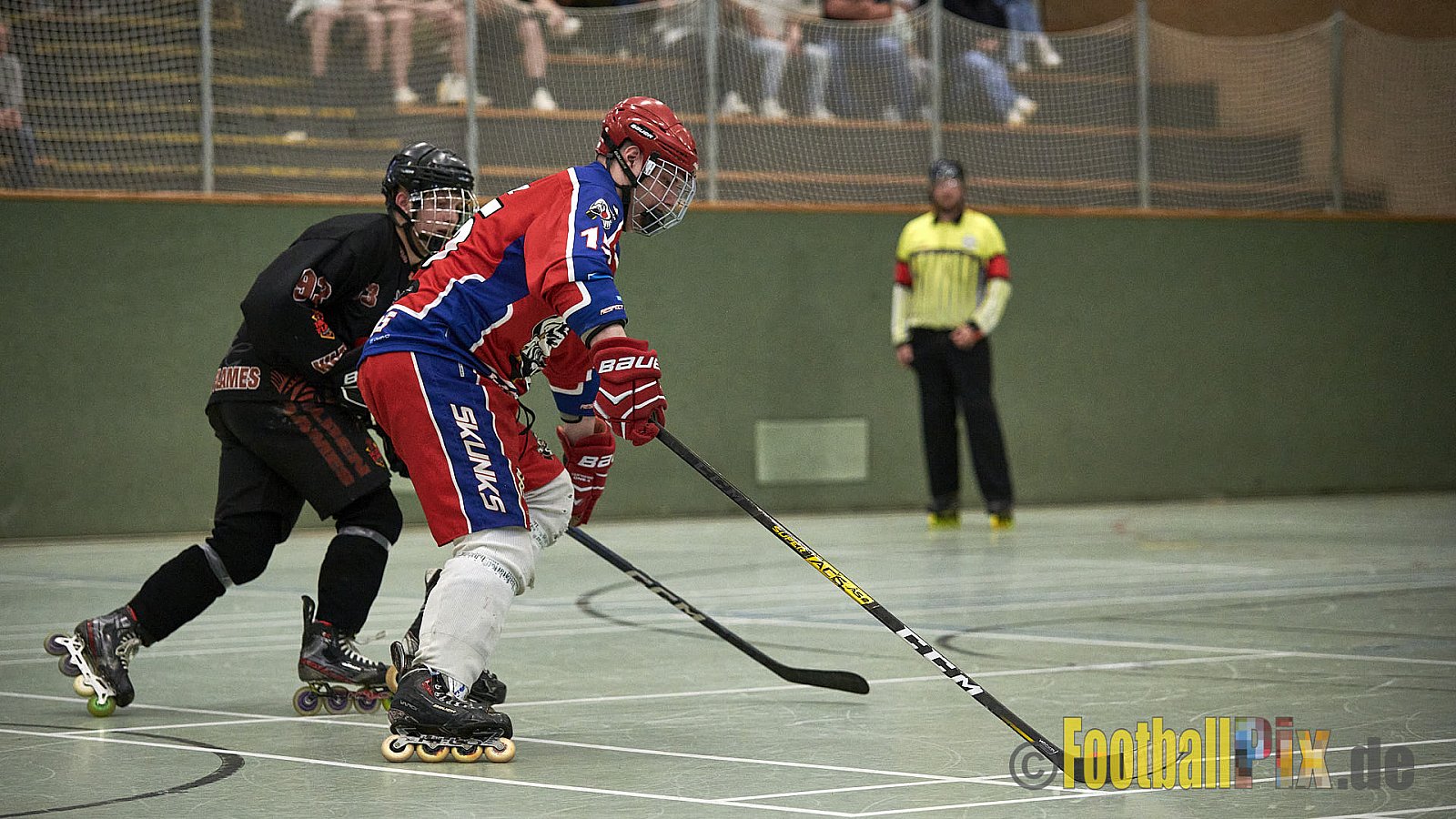 ISHD Inliner Hockey LLR Monheim Skunks I vs. Hilden Flames II am 14.05.2023 im Stadion Sporthalle Sandberg, Falkenstr., 40789 Monheim, Punkte Endstand 9 : 8. - IshdMonheimSkunksVsHildenFlames2