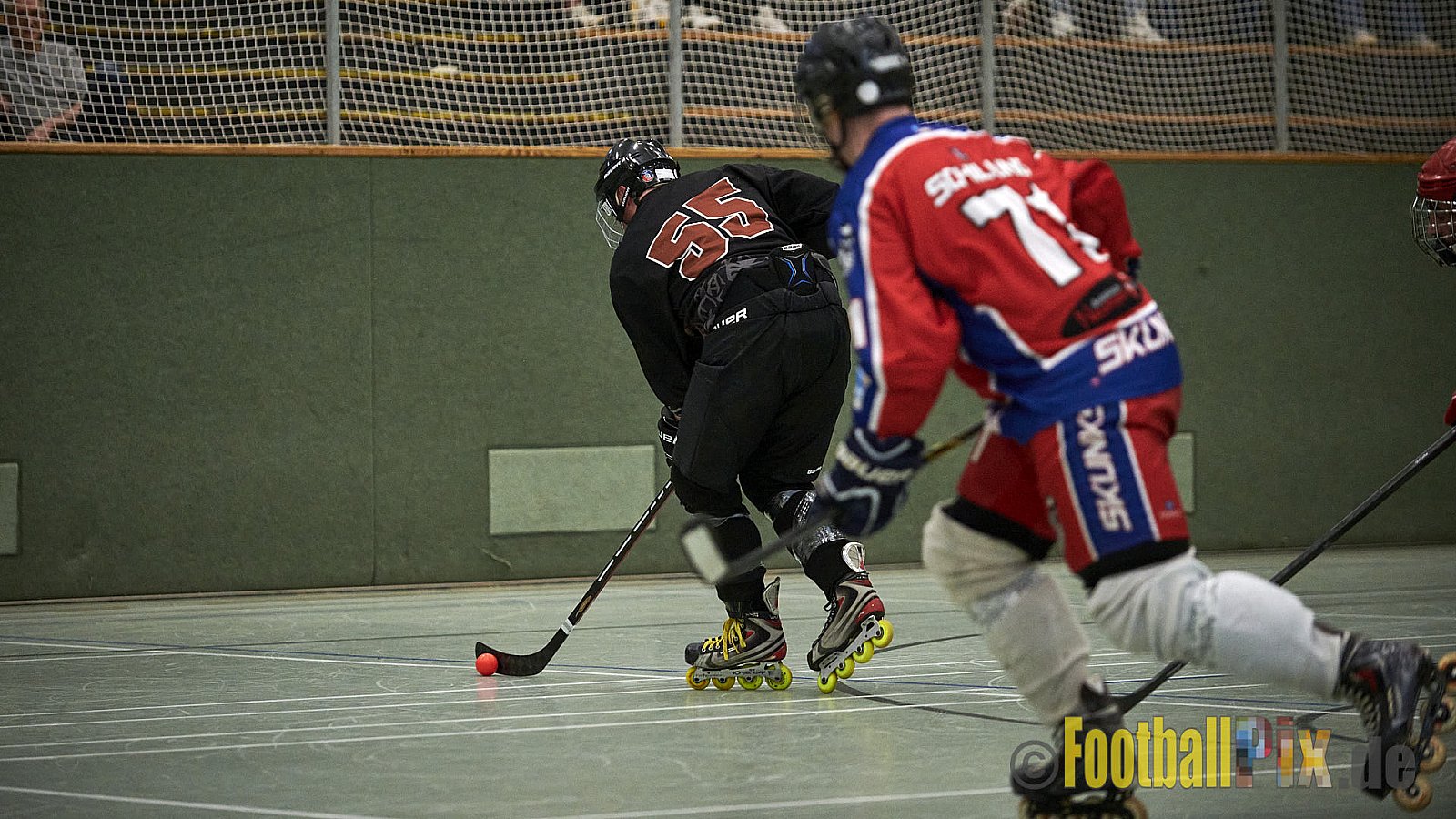 ISHD Inliner Hockey LLR Monheim Skunks I vs. Hilden Flames II am 14.05.2023 im Stadion Sporthalle Sandberg, Falkenstr., 40789 Monheim, Punkte Endstand 9 : 8. - IshdMonheimSkunksVsHildenFlames2