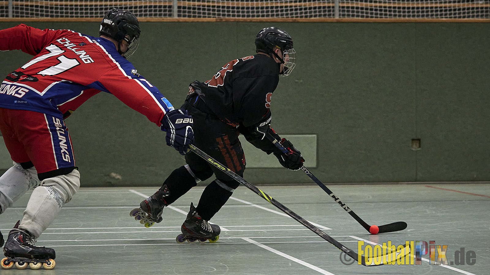 ISHD Inliner Hockey LLR Monheim Skunks I vs. Hilden Flames II am 14.05.2023 im Stadion Sporthalle Sandberg, Falkenstr., 40789 Monheim, Punkte Endstand 9 : 8. - IshdMonheimSkunksVsHildenFlames2