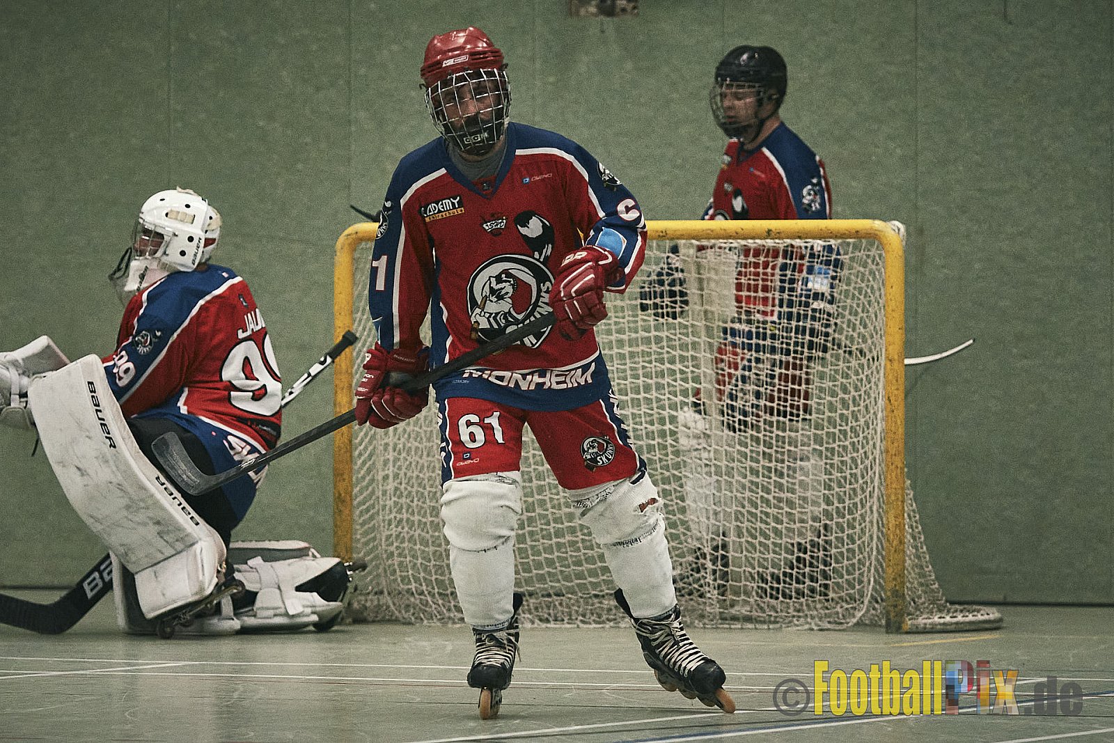 ISHD Inliner Hockey LLR Monheim Skunks I vs. Hilden Flames II am 14.05.2023 im Stadion Sporthalle Sandberg, Falkenstr., 40789 Monheim, Punkte Endstand 9 : 8. - IshdMonheimSkunksVsHildenFlames2