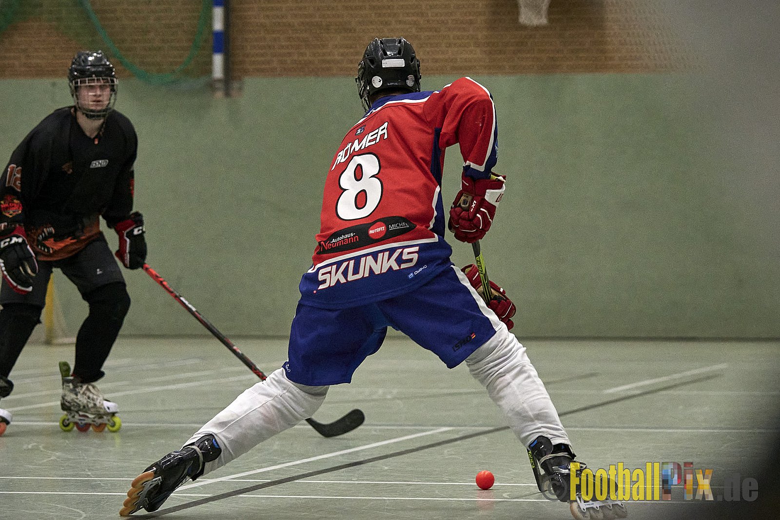 ISHD Inliner Hockey LLR Monheim Skunks I vs. Hilden Flames II am 14.05.2023 im Stadion Sporthalle Sandberg, Falkenstr., 40789 Monheim, Punkte Endstand 9 : 8. - IshdMonheimSkunksVsHildenFlames2