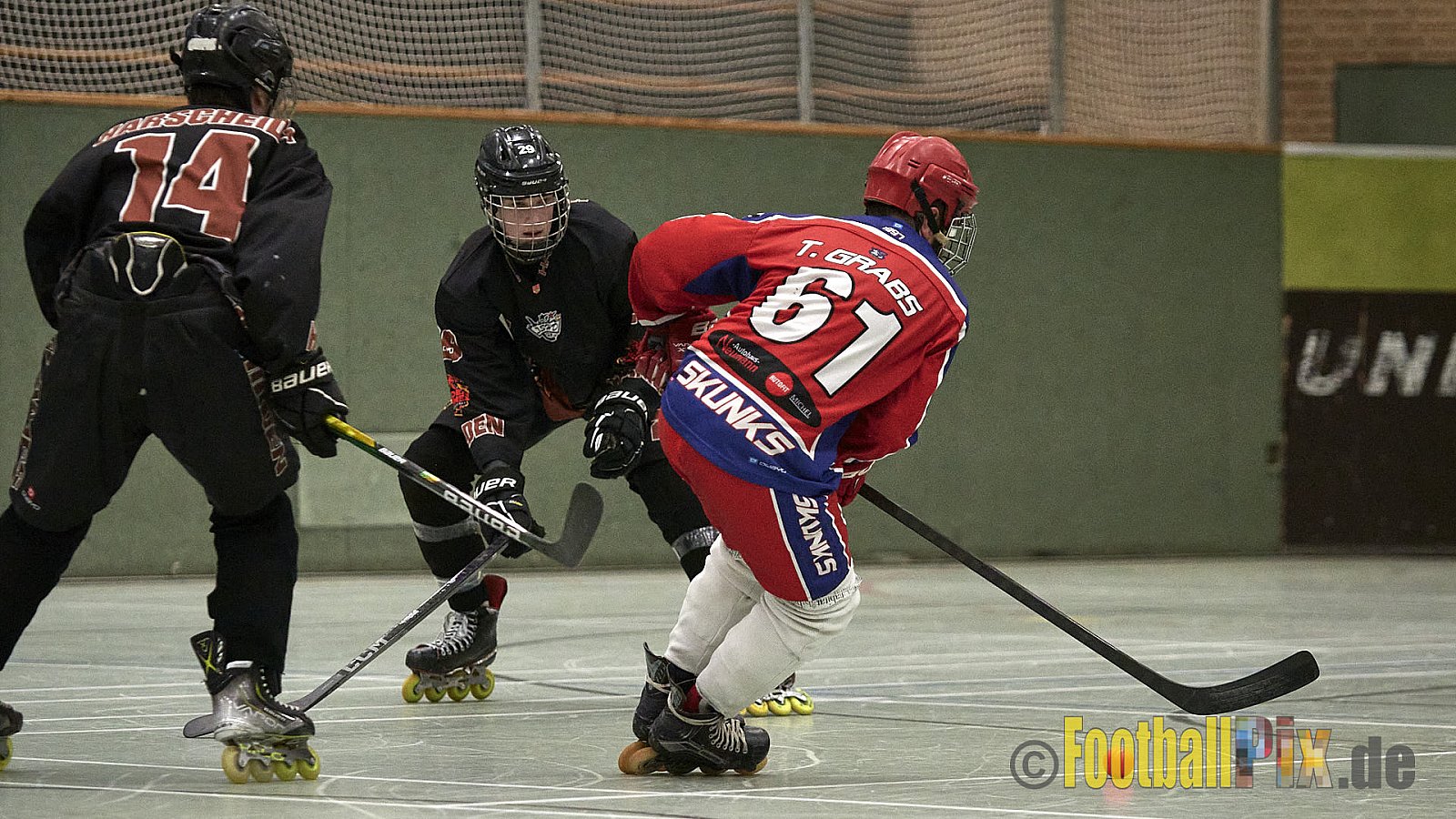 ISHD Inliner Hockey LLR Monheim Skunks I vs. Hilden Flames II am 14.05.2023 im Stadion Sporthalle Sandberg, Falkenstr., 40789 Monheim, Punkte Endstand 9 : 8. - IshdMonheimSkunksVsHildenFlames2