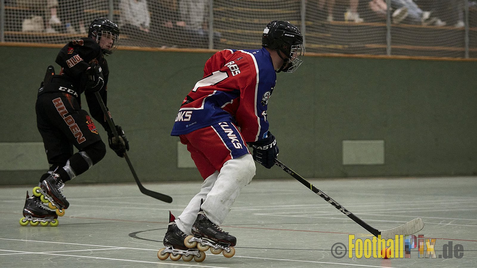 ISHD Inliner Hockey LLR Monheim Skunks I vs. Hilden Flames II am 14.05.2023 im Stadion Sporthalle Sandberg, Falkenstr., 40789 Monheim, Punkte Endstand 9 : 8. - IshdMonheimSkunksVsHildenFlames2