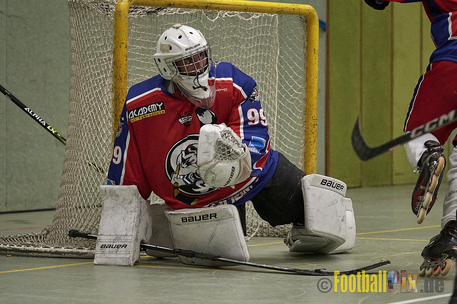 ISHD Inliner Hockey LLR Monheim Skunks I vs. Hilden Flames II am 14.05.2023 im Stadion Sporthalle Sandberg, Falkenstr., 40789 Monheim, Punkte Endstand 9 : 8. - IshdMonheimSkunksVsHildenFlames2