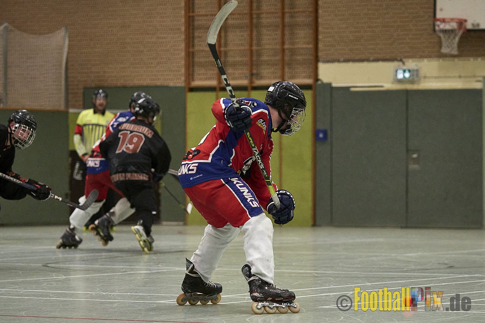 ISHD Inliner Hockey LLR Monheim Skunks I vs. Hilden Flames II am 14.05.2023 im Stadion Sporthalle Sandberg, Falkenstr., 40789 Monheim, Punkte Endstand 9 : 8. - IshdMonheimSkunksVsHildenFlames2