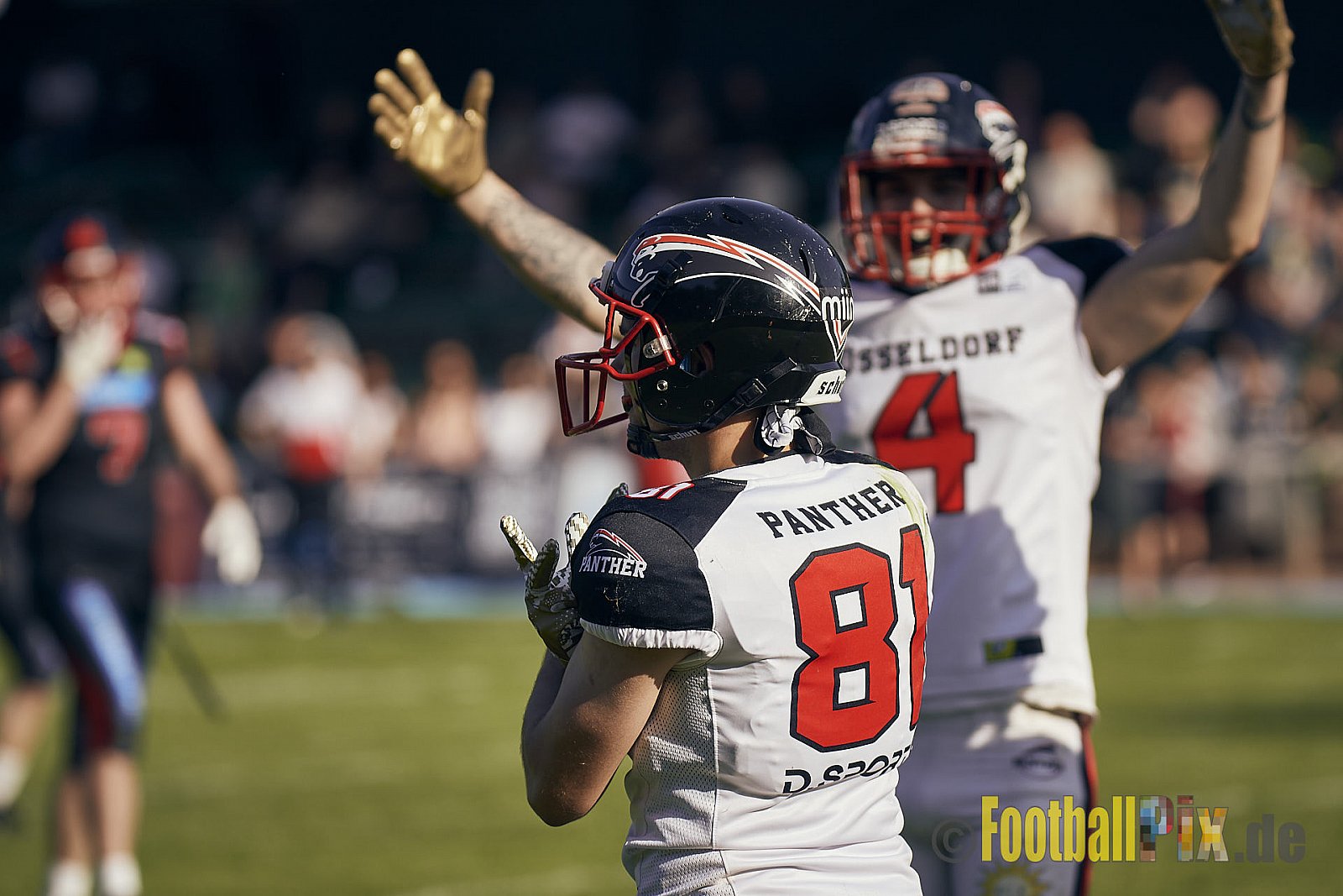 GFL2 Season 2023 Solingen Paladins vs. Düsseldorf Panther am 27.05.2023 im Stadion Jahnkampfbahn Solingen, Adolf-Clarenbach-Straße 36, 42719 Solingen. Punkte Endstand 20 : 21.
[Bildnummer: 2023-05-27_0337] - SolingenPaladinsVsDPanther