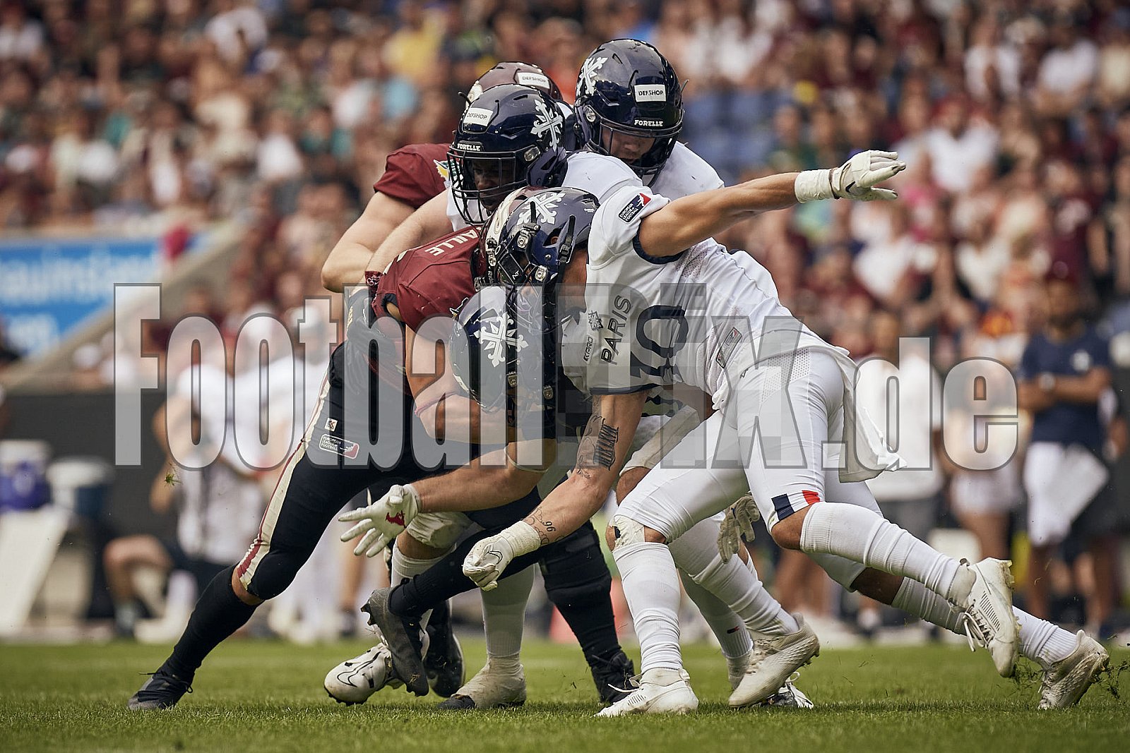 Die 3.Spielwoche der European League of Football (ELF) Season 2023 Rhein Fire vs. Paris Musketeers am 18.06.2023 im Stadion Schauinsland-Reisen-Arena, Margaretenstraße 5-7, 47055 Duisburg. Punkte Endstand 58 : 28. 
Bildnummer: 2023-06-18_0655 - ELF ParisMusketeers@RheinFire