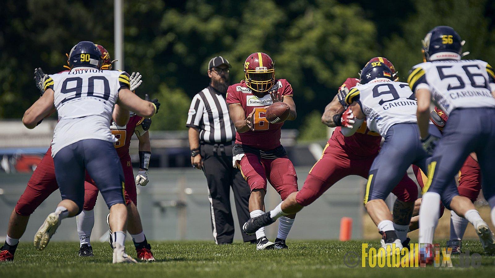 AFCV NRW Regionalliga Season 2023 Essen Assindia Cardinals vs. Troisdorf Jets am 25.06.2023 im Stadion Stadion am Hallo, Hallostraße 50, 45141 Essen. Punkte Endstand 20 : 35. 
Bildnummer: 2023-06-25_0183 - EssenAssindiaCardinalsVsTroisdorfJets
