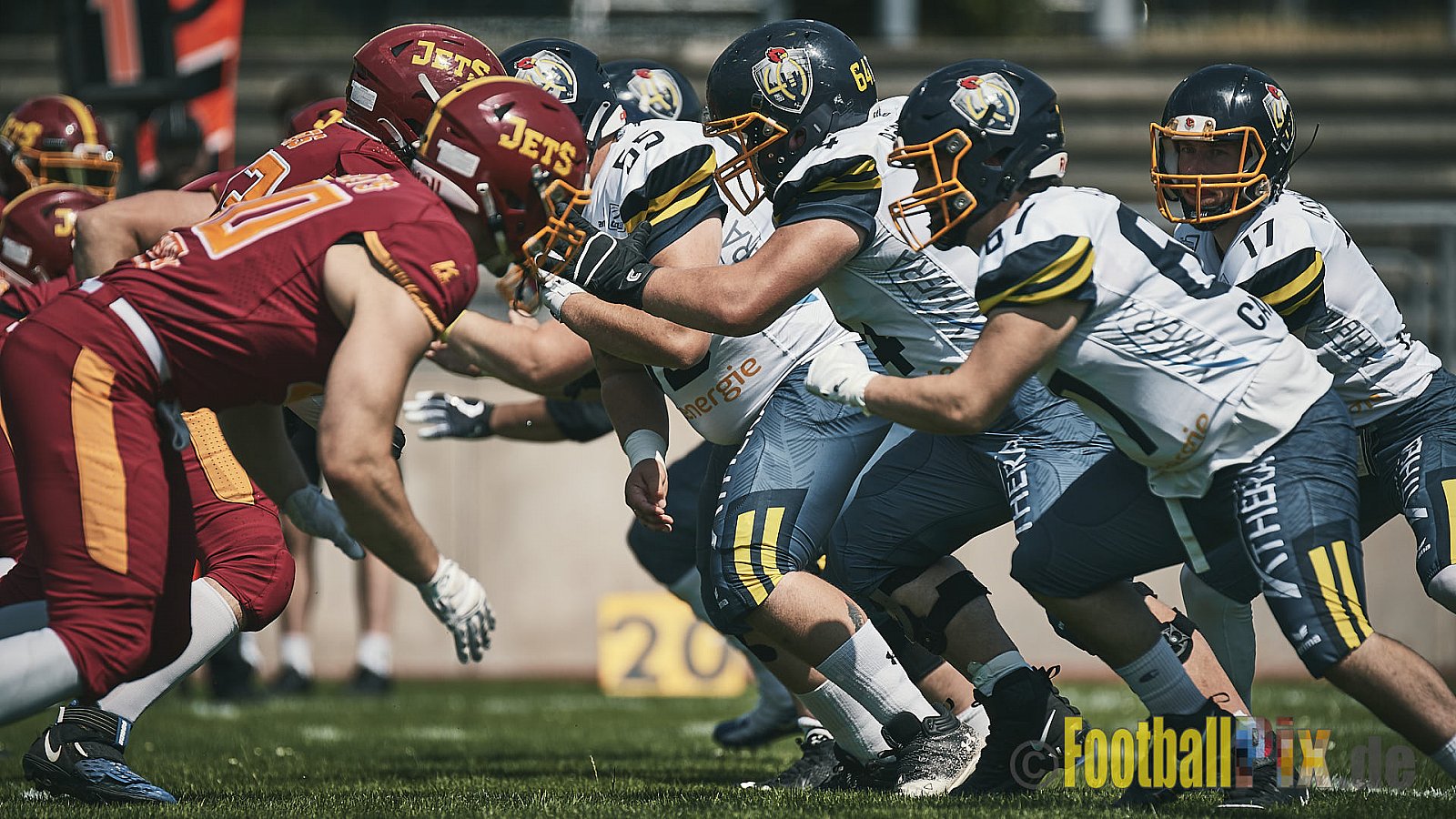 AFCV NRW Regionalliga Season 2023 Essen Assindia Cardinals vs. Troisdorf Jets am 25.06.2023 im Stadion Stadion am Hallo, Hallostraße 50, 45141 Essen. Punkte Endstand 20 : 35. 
Bildnummer: 2023-06-25_0188 - EssenAssindiaCardinalsVsTroisdorfJets
