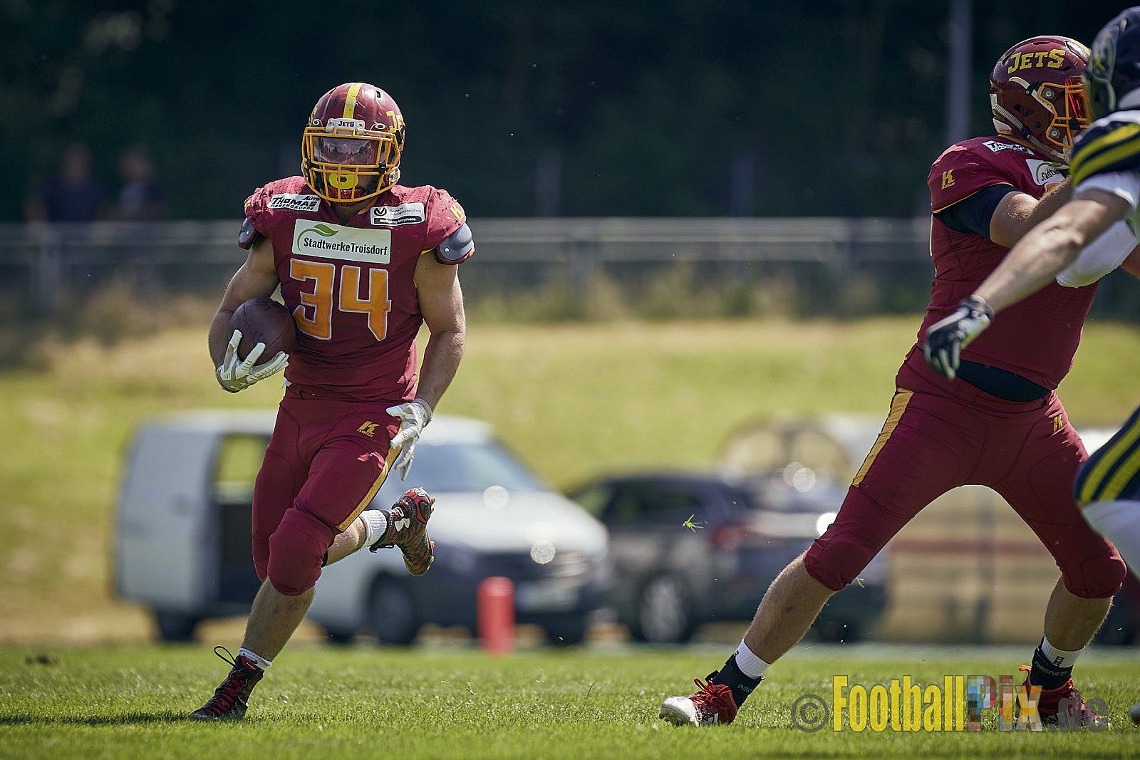 AFCV NRW Regionalliga Season 2023 Essen Assindia Cardinals vs. Troisdorf Jets am 25.06.2023 im Stadion Stadion am Hallo, Hallostraße 50, 45141 Essen. Punkte Endstand 20 : 35. 
Bildnummer: 2023-06-25_0272 - EssenAssindiaCardinalsVsTroisdorfJets