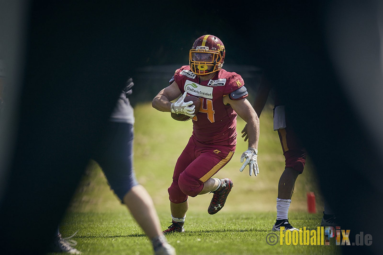 AFCV NRW Regionalliga Season 2023 Essen Assindia Cardinals vs. Troisdorf Jets am 25.06.2023 im Stadion Stadion am Hallo, Hallostraße 50, 45141 Essen. Punkte Endstand 20 : 35. 
Bildnummer: 2023-06-25_0366 - EssenAssindiaCardinalsVsTroisdorfJets
