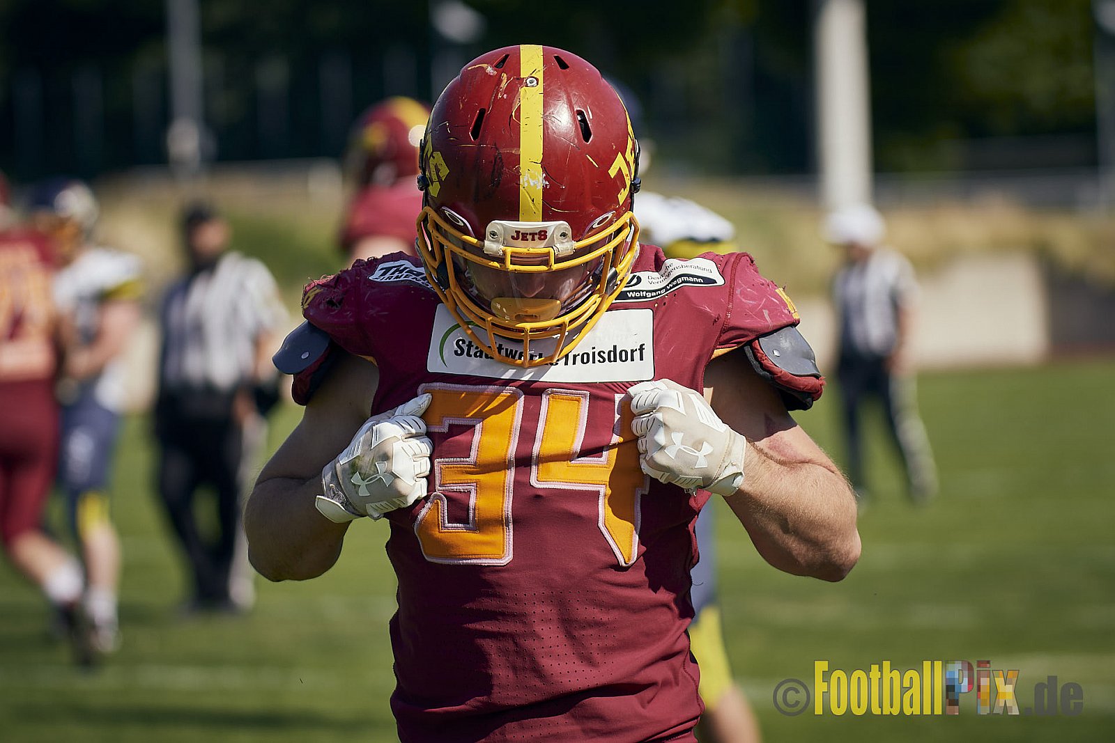 AFCV NRW Regionalliga Season 2023 Essen Assindia Cardinals vs. Troisdorf Jets am 25.06.2023 im Stadion Stadion am Hallo, Hallostraße 50, 45141 Essen. Punkte Endstand 20 : 35. 
Bildnummer: 2023-06-25_0463 - EssenAssindiaCardinalsVsTroisdorfJets