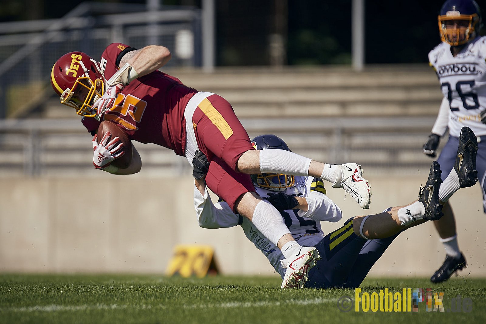 AFCV NRW Regionalliga Season 2023 Essen Assindia Cardinals vs. Troisdorf Jets am 25.06.2023 im Stadion Stadion am Hallo, Hallostraße 50, 45141 Essen. Punkte Endstand 20 : 35. 
Bildnummer: 2023-06-25_0513 - EssenAssindiaCardinalsVsTroisdorfJets