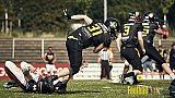 Spiel der GFL2 Season 2023 Düsseldorf Panther vs. Münster Blackhawks am 08.07.2023 im Stadion VfL Benrath, Karl-Hohmann-Straße 70, 40597 Düsseldorf. Punkte Endstand 39 : 0. 
Bildnummer: 2023-07-08_0235 - DPantherVsMsBlackhawks