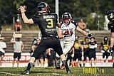 Spiel der GFL2 Season 2023 Düsseldorf Panther vs. Münster Blackhawks am 08.07.2023 im Stadion VfL Benrath, Karl-Hohmann-Straße 70, 40597 Düsseldorf. Punkte Endstand 39 : 0. 
Bildnummer: 2023-07-08_0254 - DPantherVsMsBlackhawks