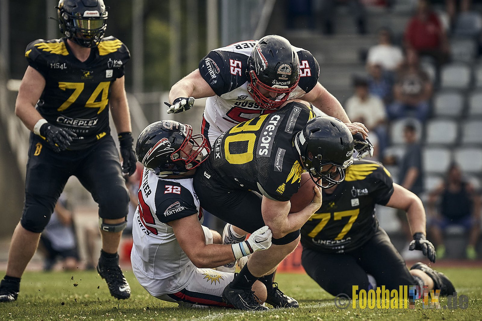 Spiel der GFL2 Season 2023 Düsseldorf Panther vs. Münster Blackhawks am 08.07.2023 im Stadion VfL Benrath, Karl-Hohmann-Straße 70, 40597 Düsseldorf. Punkte Endstand 39 : 0. 
Bildnummer: 2023-07-08_0360 - DPantherVsMsBlackhawks