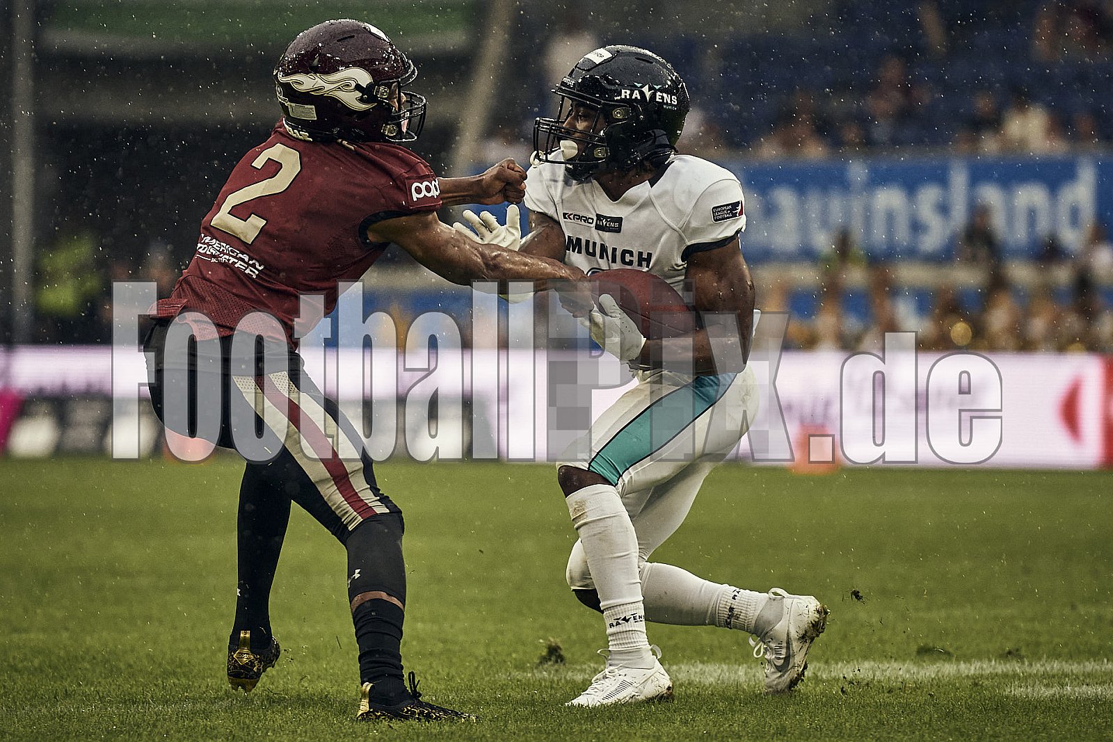 Die 6.Spielwoche der European League of Football (ELF) Season 2023 Rhein Fire vs. Munich Ravens am 09.07.2023 im Stadion Schauinsland-Reisen-Arena, Margaretenstraße 5-7, 47055 Duisburg. Punkte Endstand 39 : 25. 
Bildnummer: 2023-07-09_0608 - ELF MunichRavens@RheinFire