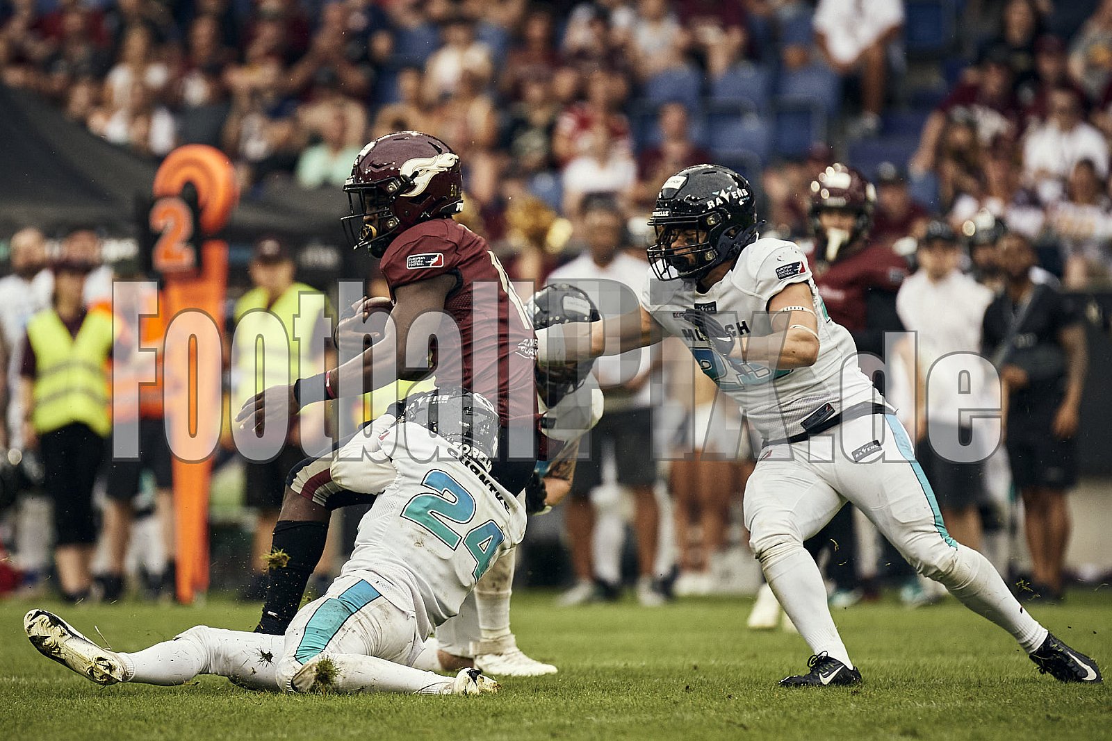 Die 6.Spielwoche der European League of Football (ELF) Season 2023 Rhein Fire vs. Munich Ravens am 09.07.2023 im Stadion Schauinsland-Reisen-Arena, Margaretenstraße 5-7, 47055 Duisburg. Punkte Endstand 39 : 25. 
Bildnummer: 2023-07-09_0703 - ELF MunichRavens@RheinFire