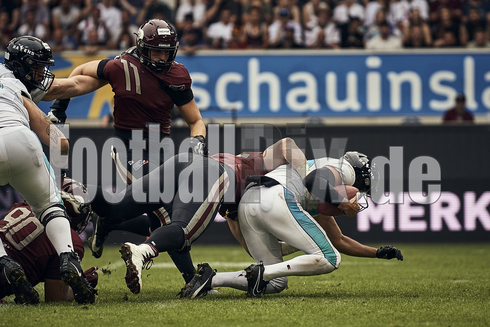 Die 6.Spielwoche der European League of Football (ELF) Season 2023 Rhein Fire vs. Munich Ravens am 09.07.2023 im Stadion Schauinsland-Reisen-Arena, Margaretenstraße 5-7, 47055 Duisburg. Punkte Endstand 39 : 25. 
Bildnummer: 2023-07-09_0828 - ELF MunichRavens@RheinFire