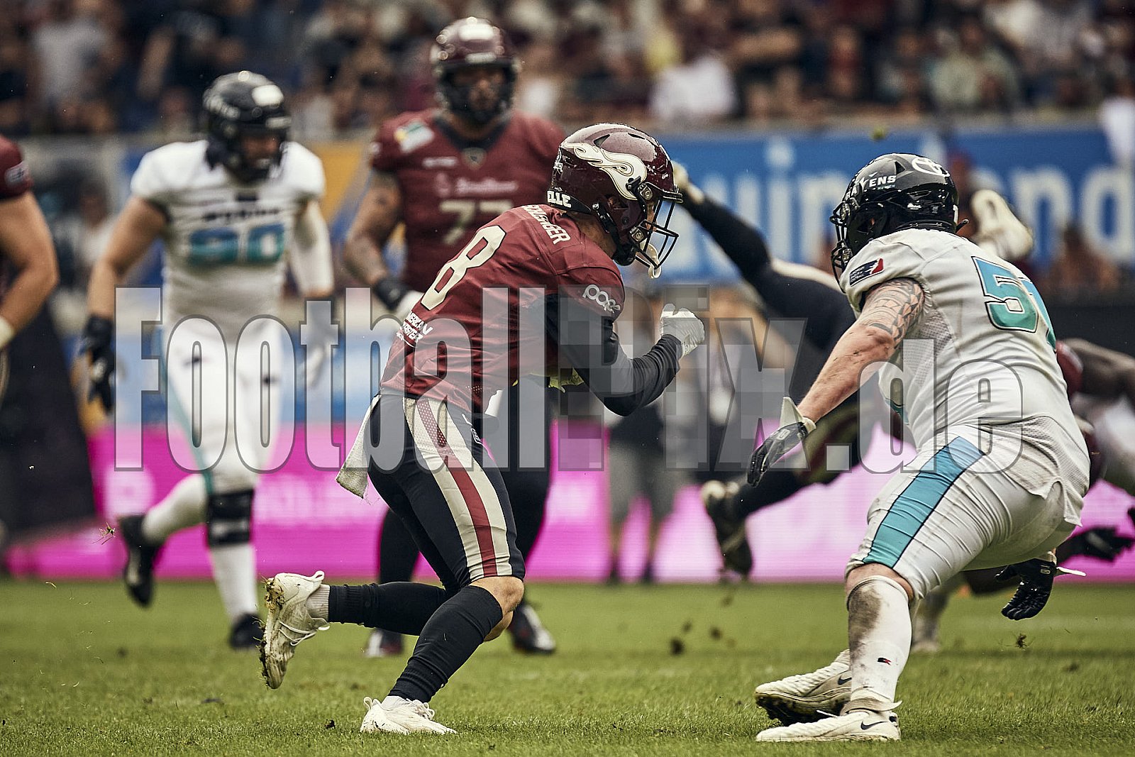 Die 6.Spielwoche der European League of Football (ELF) Season 2023 Rhein Fire vs. Munich Ravens am 09.07.2023 im Stadion Schauinsland-Reisen-Arena, Margaretenstraße 5-7, 47055 Duisburg. Punkte Endstand 39 : 25. 
Bildnummer: 2023-07-09_0885 - ELF MunichRavens@RheinFire
