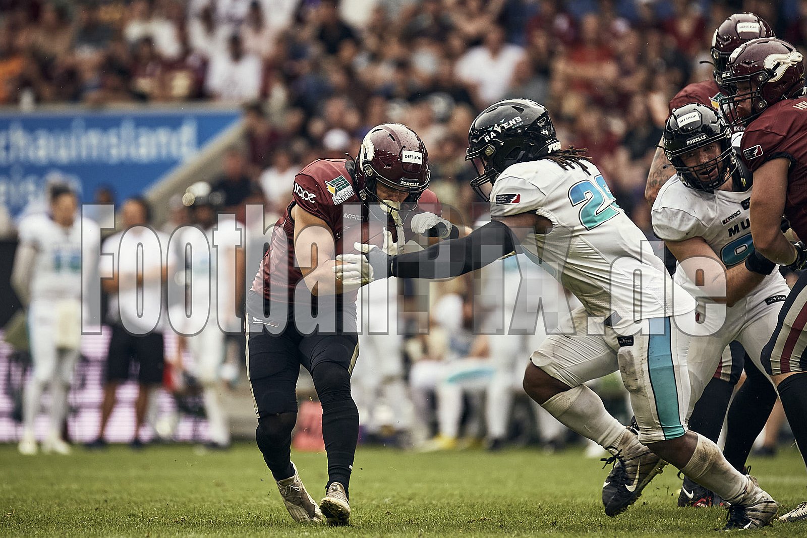 Die 6.Spielwoche der European League of Football (ELF) Season 2023 Rhein Fire vs. Munich Ravens am 09.07.2023 im Stadion Schauinsland-Reisen-Arena, Margaretenstraße 5-7, 47055 Duisburg. Punkte Endstand 39 : 25. 
Bildnummer: 2023-07-09_0897 - ELF MunichRavens@RheinFire