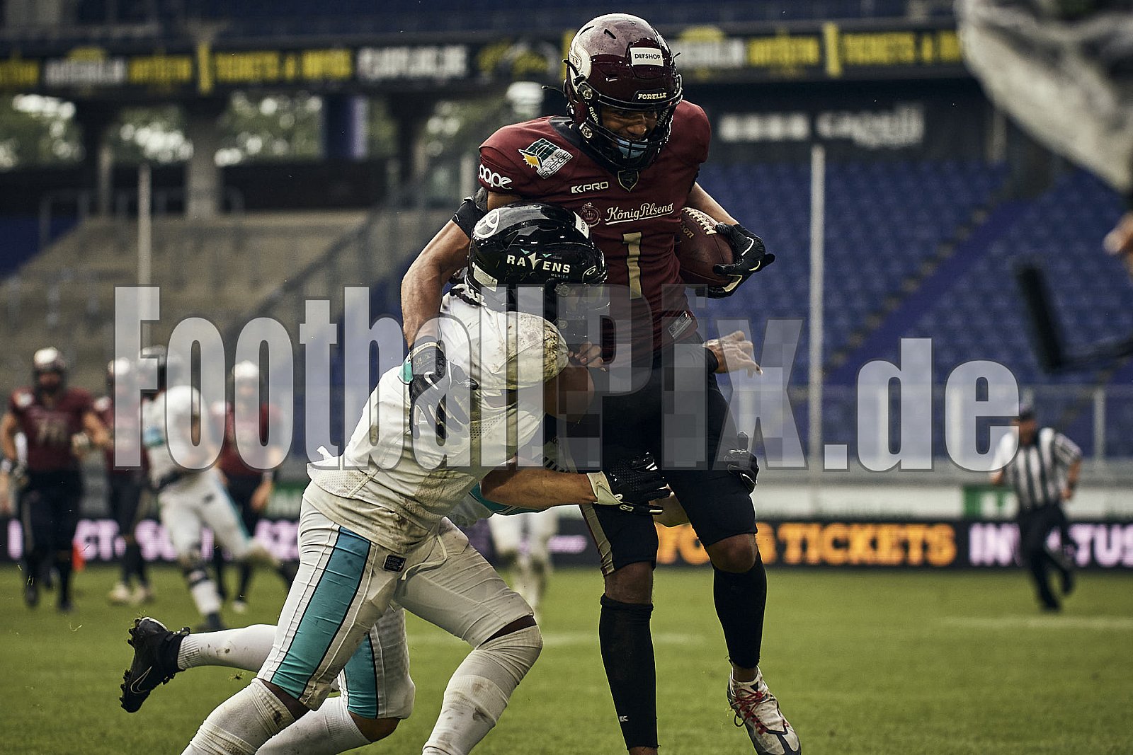 Die 6.Spielwoche der European League of Football (ELF) Season 2023 Rhein Fire vs. Munich Ravens am 09.07.2023 im Stadion Schauinsland-Reisen-Arena, Margaretenstraße 5-7, 47055 Duisburg. Punkte Endstand 39 : 25. 
Bildnummer: 2023-07-09_0977 - ELF MunichRavens@RheinFire