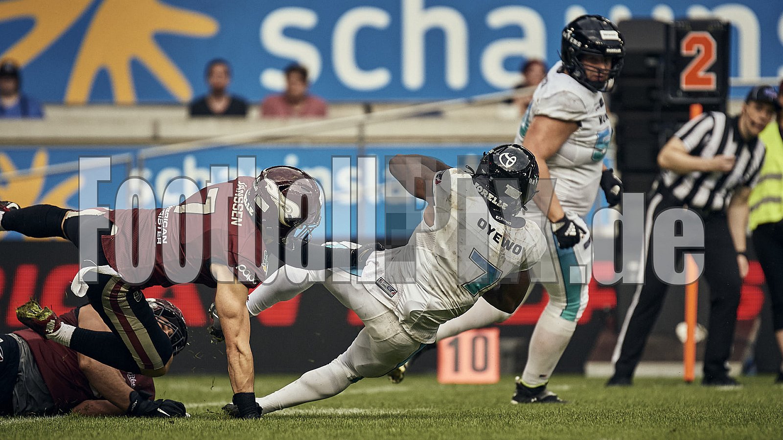Die 6.Spielwoche der European League of Football (ELF) Season 2023 Rhein Fire vs. Munich Ravens am 09.07.2023 im Stadion Schauinsland-Reisen-Arena, Margaretenstraße 5-7, 47055 Duisburg. Punkte Endstand 39 : 25. 
Bildnummer: 2023-07-09_1041 - ELF MunichRavens@RheinFire