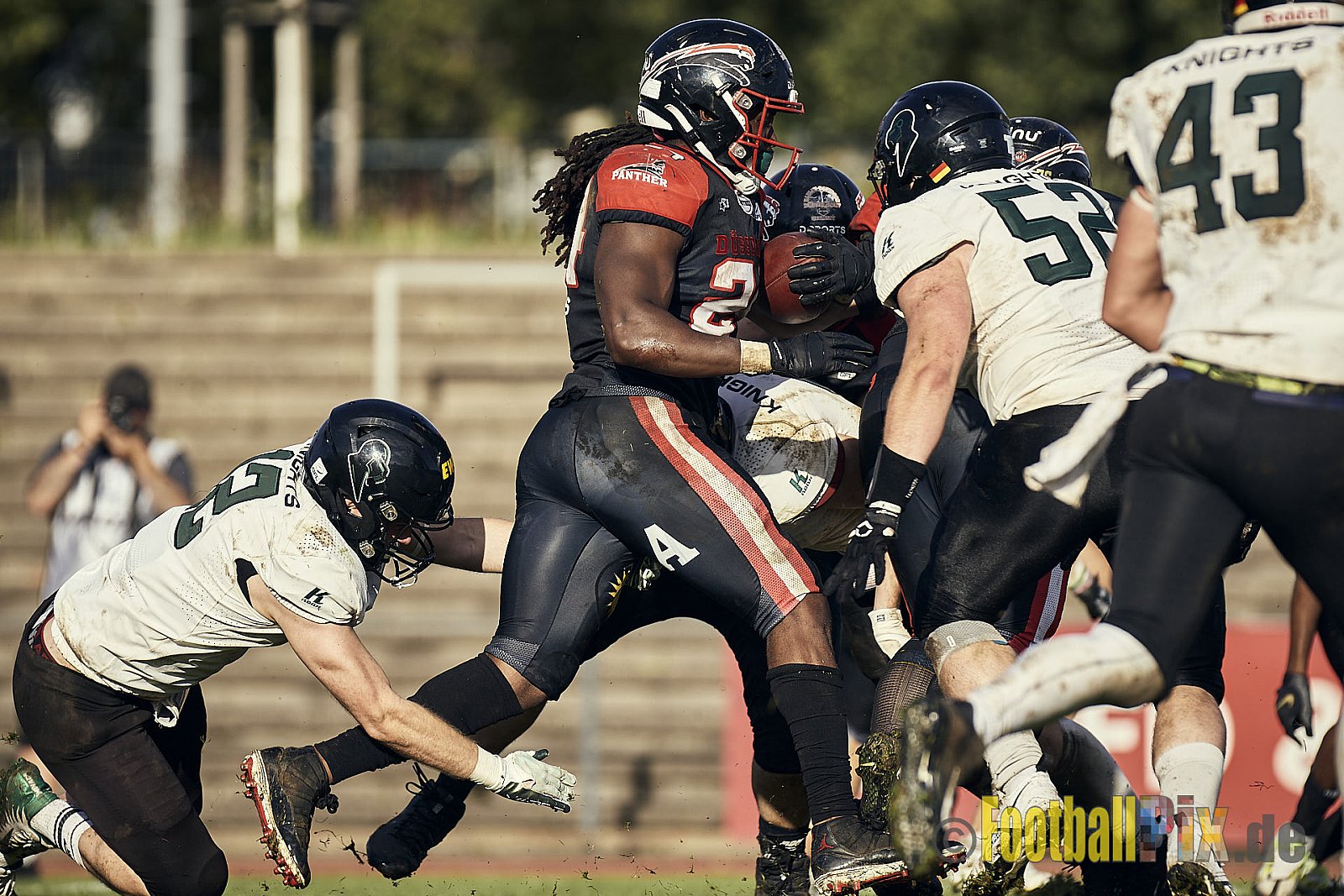 Ligaspiel der GFL2 Season 2023 Düsseldorf Panther vs. Oldenburg Knights am 12.08.2023 im Stadion VfL Benrath, Karl-Hohmann-Straße 70, 40597 Düsseldorf. Punkte Endstand 6 : 8.
Bildnummer: 2023-08-12_0234 - DPantherVsOldenburgKnights