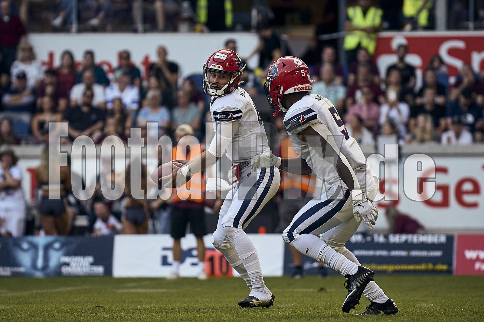 Die 11.Spielwoche der European League of Football (ELF) Season 2023 Rhein Fire vs. Hamburg Sea Devils am 13.08.2023 im Stadion Schauinsland-Reisen-Arena, Margaretenstraße 5-7, 47055 Duisburg. Punkte Endstand 40 : 9. 
Bildnummer: 2023-08-13_0643 - Elf HamburgSeaDevils@RheinFire