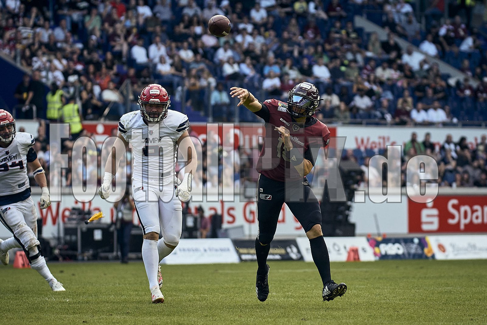 Die 11.Spielwoche der European League of Football (ELF) Season 2023 Rhein Fire vs. Hamburg Sea Devils am 13.08.2023 im Stadion Schauinsland-Reisen-Arena, Margaretenstraße 5-7, 47055 Duisburg. Punkte Endstand 40 : 9. 
Bildnummer: 2023-08-13_0730 - Elf HamburgSeaDevils@RheinFire
