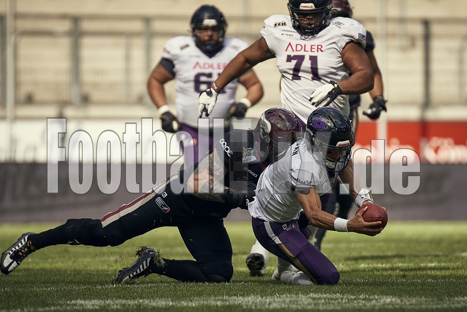 Das Halbfinale der European League of Football (ELF) Season 2023 Rhein Fire vs. Frankfurt Galaxy am 17.09.2023 im Stadion Schauinsland-Reisen-Arena, Margaretenstraße 5-7, 47055 Duisburg. Punkte Endstand 42 : 23. 
Bildnummer: 2023-09-17_0491 - FrankfurtGalaxy@RheinFire