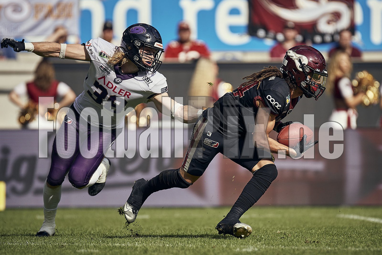 Das Halbfinale der European League of Football (ELF) Season 2023 Rhein Fire vs. Frankfurt Galaxy am 17.09.2023 im Stadion Schauinsland-Reisen-Arena, Margaretenstraße 5-7, 47055 Duisburg. Punkte Endstand 42 : 23. 
Bildnummer: 2023-09-17_0744 - FrankfurtGalaxy@RheinFire