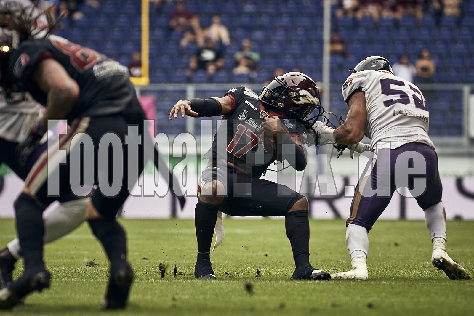 Das Halbfinale der European League of Football (ELF) Season 2023 Rhein Fire vs. Frankfurt Galaxy am 17.09.2023 im Stadion Schauinsland-Reisen-Arena, Margaretenstraße 5-7, 47055 Duisburg. Punkte Endstand 42 : 23. 
Bildnummer: 2023-09-17_0993 - FrankfurtGalaxy@RheinFire
