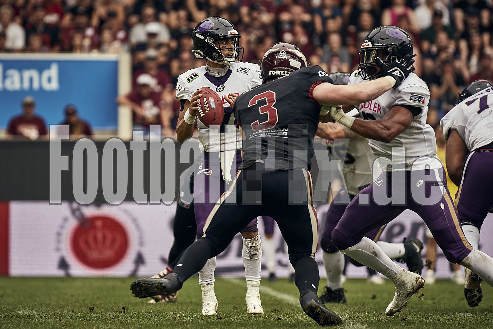 Das Halbfinale der European League of Football (ELF) Season 2023 Rhein Fire vs. Frankfurt Galaxy am 17.09.2023 im Stadion Schauinsland-Reisen-Arena, Margaretenstraße 5-7, 47055 Duisburg. Punkte Endstand 42 : 23. 
Bildnummer: 2023-09-17_1185 - FrankfurtGalaxy@RheinFire