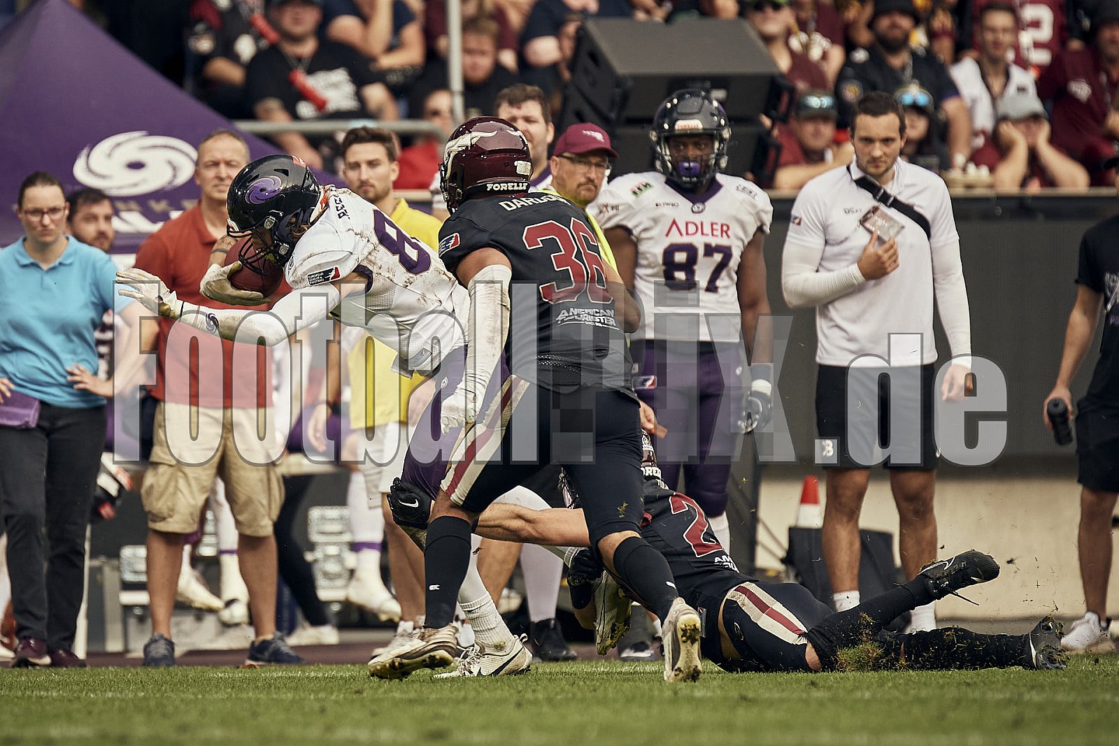 Das Halbfinale der European League of Football (ELF) Season 2023 Rhein Fire vs. Frankfurt Galaxy am 17.09.2023 im Stadion Schauinsland-Reisen-Arena, Margaretenstraße 5-7, 47055 Duisburg. Punkte Endstand 42 : 23. 
Bildnummer: 2023-09-17_1361 - FrankfurtGalaxy@RheinFire