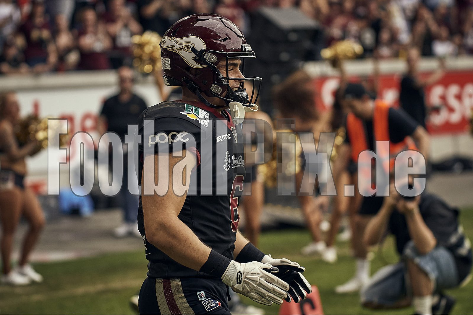 Das Halbfinale der European League of Football (ELF) Season 2023 Rhein Fire vs. Frankfurt Galaxy am 17.09.2023 im Stadion Schauinsland-Reisen-Arena, Margaretenstraße 5-7, 47055 Duisburg. Punkte Endstand 42 : 23. 
Bildnummer: 2023-09-17_1514 - FrankfurtGalaxy@RheinFire