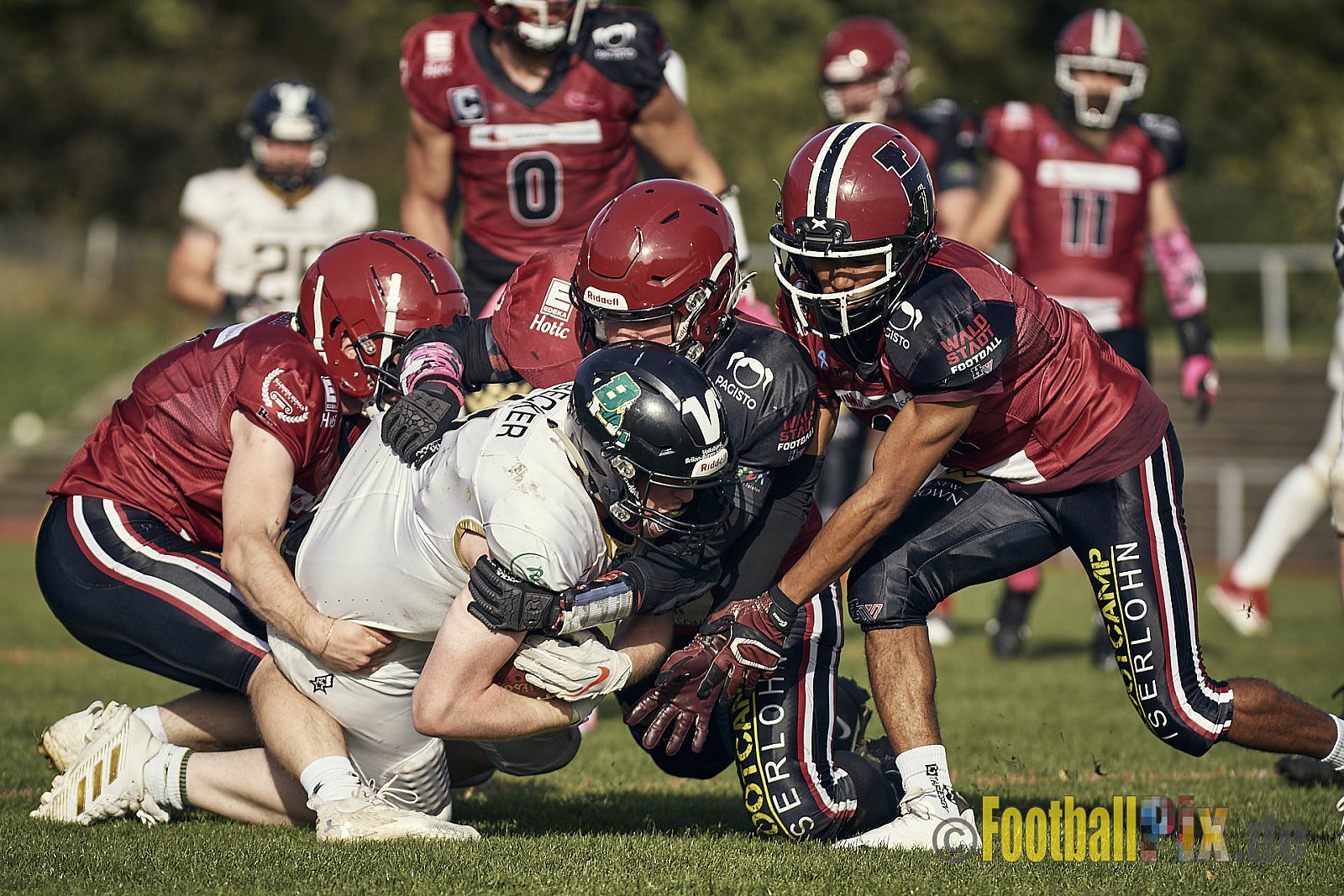 Spiel der AFCV Landesliga NRW Season 2023 Iserlohn Titans vs. Brilon Lumberjacks am 7.10.2023 im Stadion Hembergstadion, Alexander-Pfänder-Weg, 58636 Iserlohn, Germany. Punkte Endstand 82 : 3. 
Bildnummer: 2023-10-07_0072 - IserlohnTitansVsBrilonLumberjacks