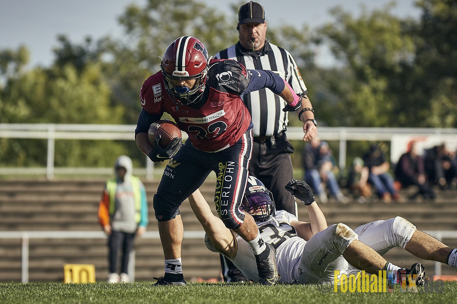 Spiel der AFCV Landesliga NRW Season 2023 Iserlohn Titans vs. Brilon Lumberjacks am 7.10.2023 im Stadion Hembergstadion, Alexander-Pfänder-Weg, 58636 Iserlohn, Germany. Punkte Endstand 82 : 3. 
Bildnummer: 2023-10-07_0086 - IserlohnTitansVsBrilonLumberjacks