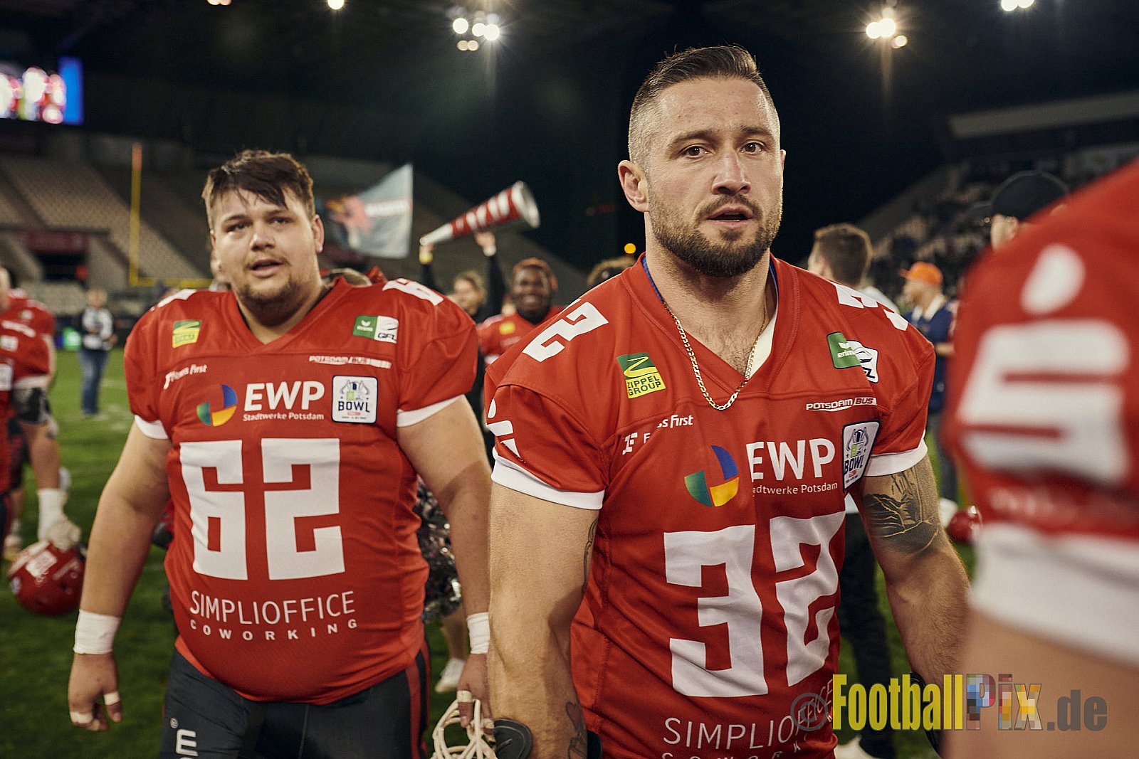 ERIMA GFL Bowl 2023 Potsdam Royals vs. Schwäbisch Hall Unicorns am 14.10.2023 im Stadion Hafenstraße, 45356 Essen. Die Potsdam Royals sind zum ersten Mal Deutscher Meister mit einem Punkte Endstand von 34 : 7. 
Bildnummer: 2023-10-14_1007 - GflBowl2023SchwaebischHallUnicornsVsPotsdamRoyals