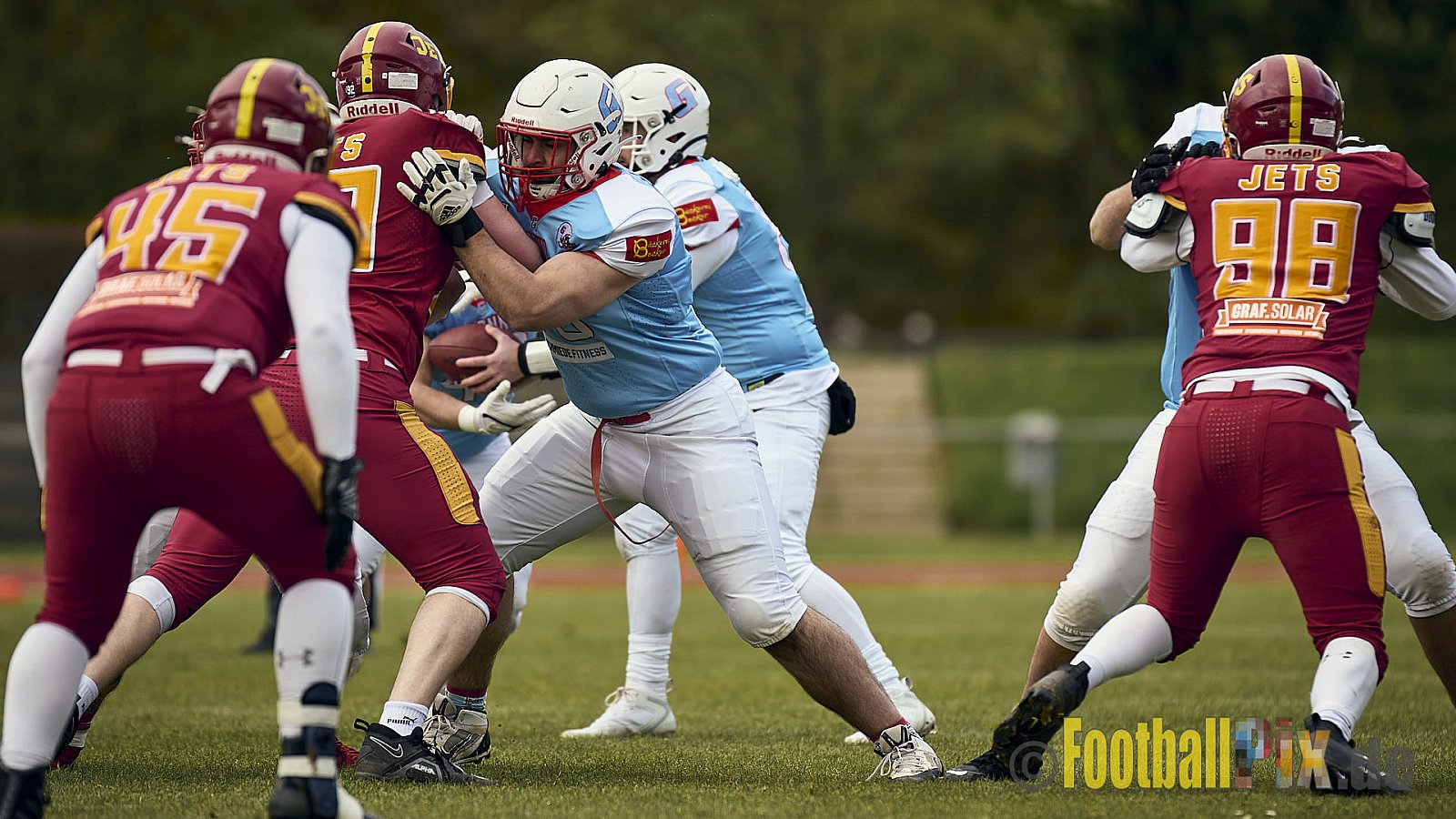 Spiel der Regionalliga AFCV NRW Season 2024 Troisdorf Jets vs. Bonn Gamecocks am 21.04.2024 im Aggerstadion Troisdorf, Punkte Endstand 28 : 07.
[Bildnummer: 2024-04-21_081] - TroisdorfJetsVsBonnGamecocks