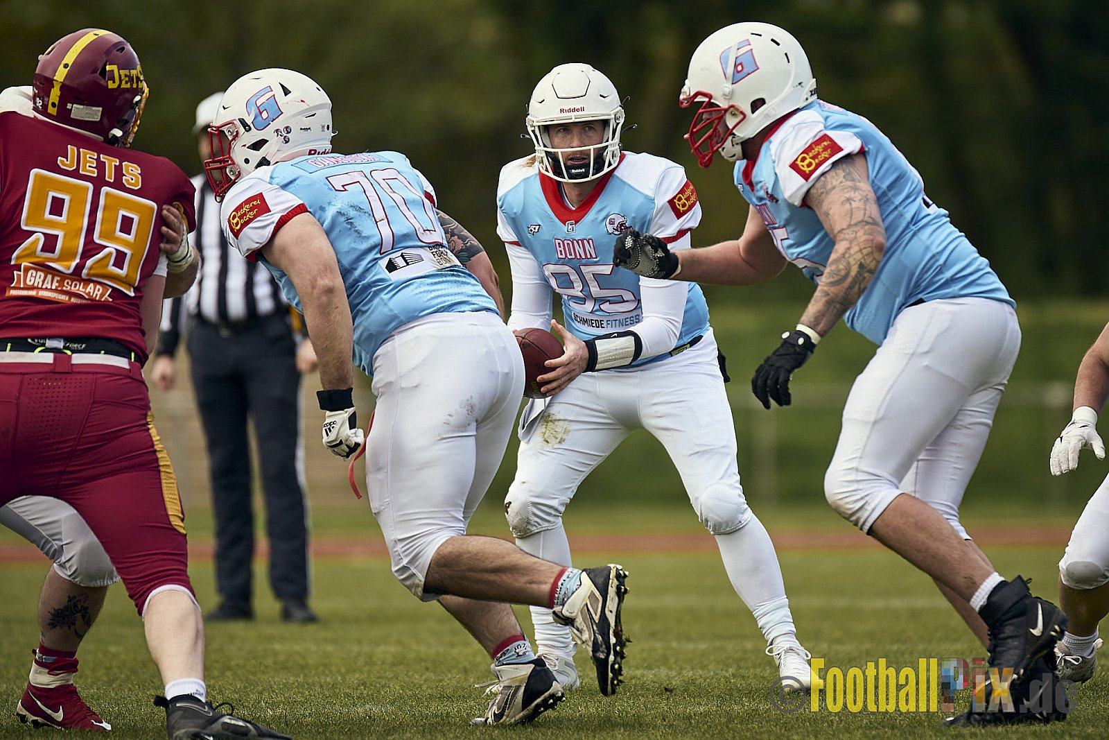 Spiel der Regionalliga AFCV NRW Season 2024 Troisdorf Jets vs. Bonn Gamecocks am 21.04.2024 im Aggerstadion Troisdorf, Punkte Endstand 28 : 07.
[Bildnummer: 2024-04-21_084] - TroisdorfJetsVsBonnGamecocks