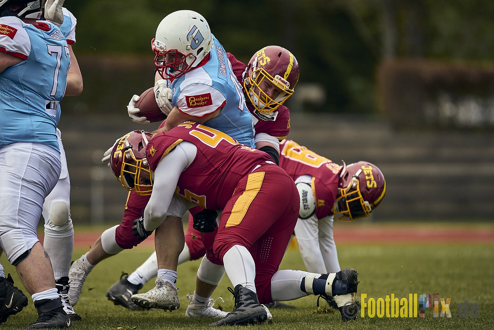 Spiel der Regionalliga AFCV NRW Season 2024 Troisdorf Jets vs. Bonn Gamecocks am 21.04.2024 im Aggerstadion Troisdorf, Punkte Endstand 28 : 07.
[Bildnummer: 2024-04-21_087] - TroisdorfJetsVsBonnGamecocks